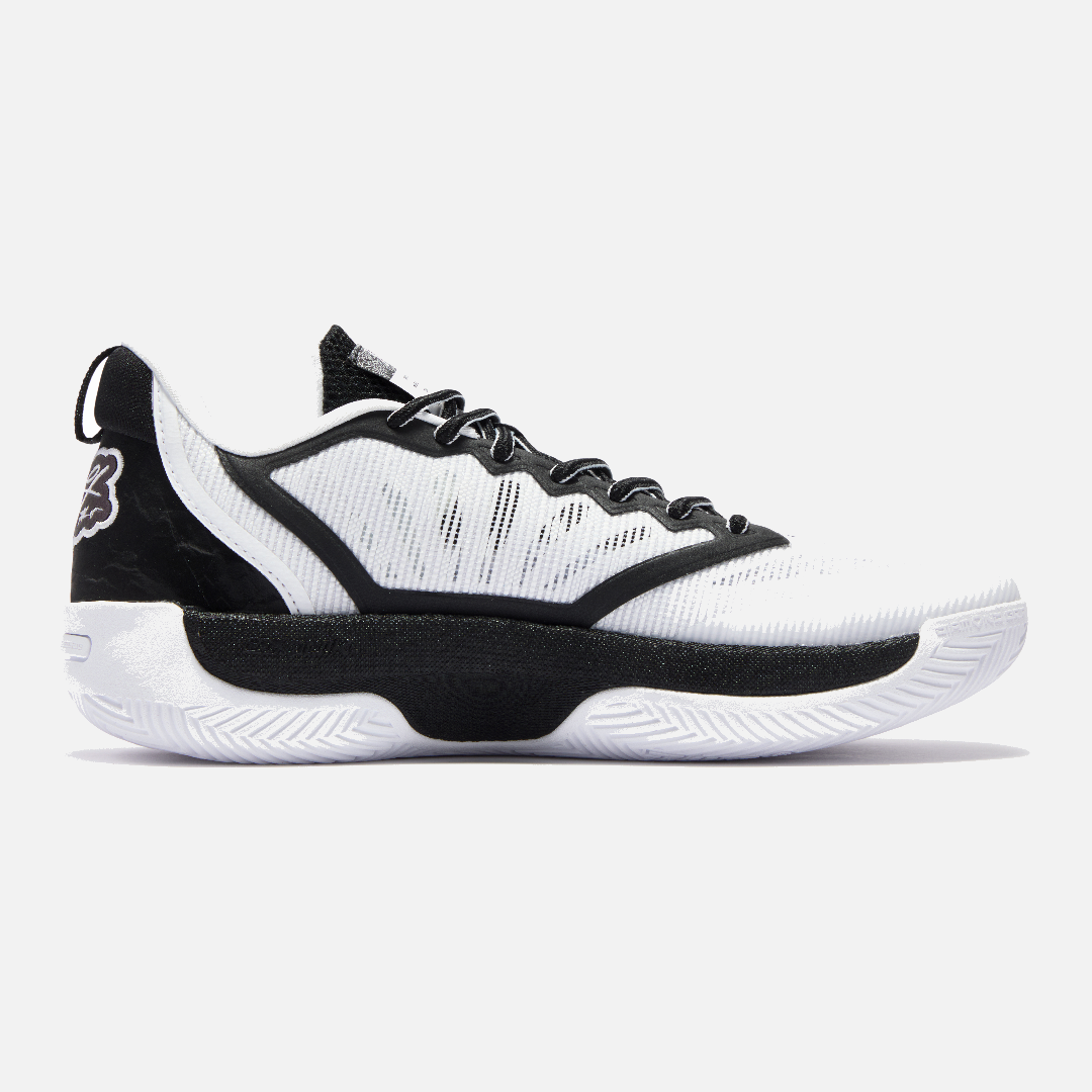 Black and white sneaker on a light gray background